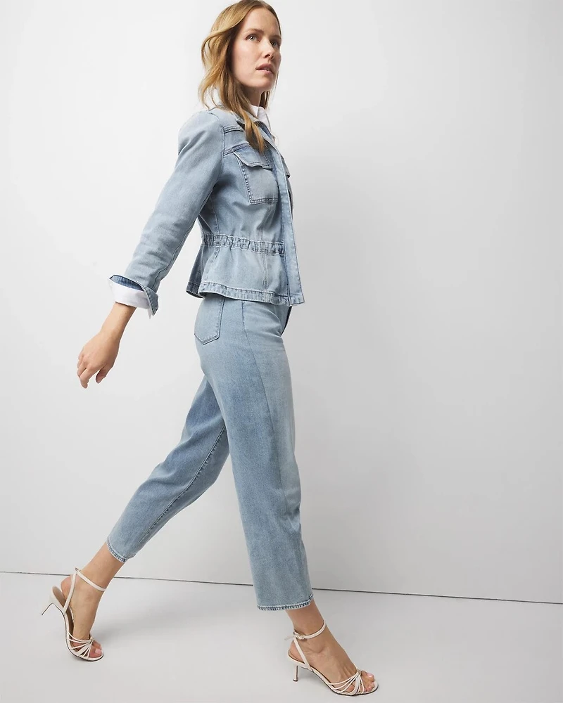 Petite Cinched-Waist Denim Jacket