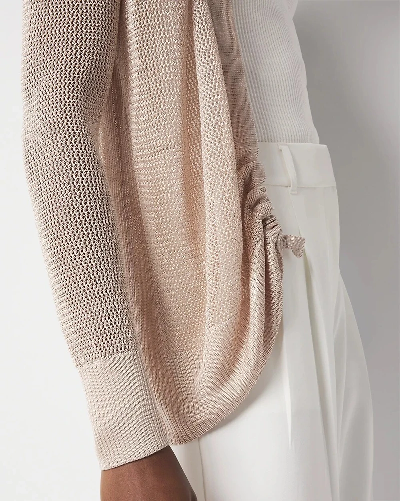 Mesh Cinched Cardigan Sweater