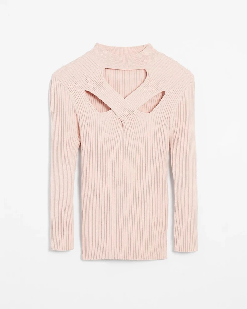 3/4 Sleeve Cutout Mockneck Pullover