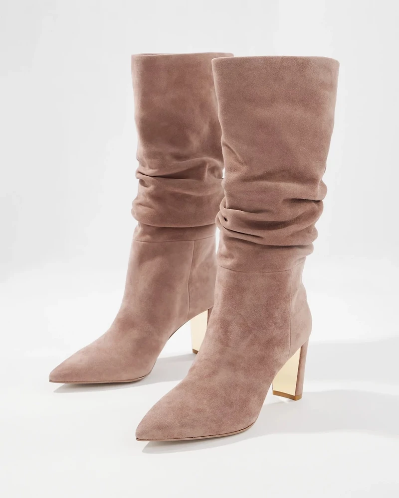 Suede Slouchy Mid-Heel Boot