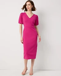 Petite Knit Crepe Sheath Midi Dress
