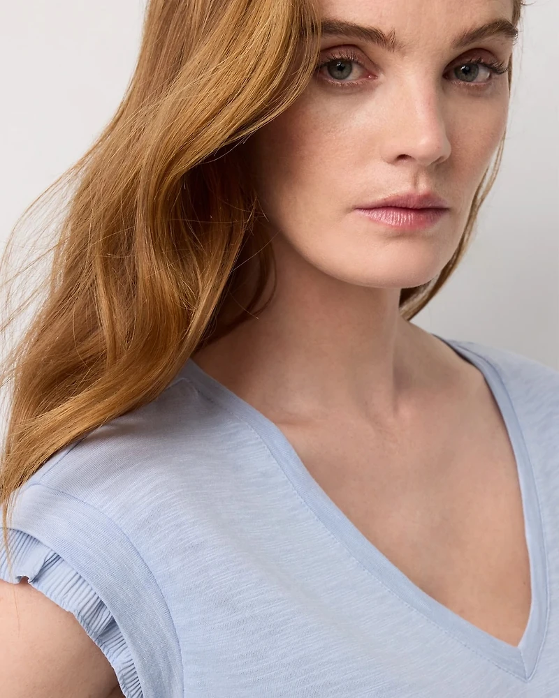 Pleat Sleeve V-neck Tee