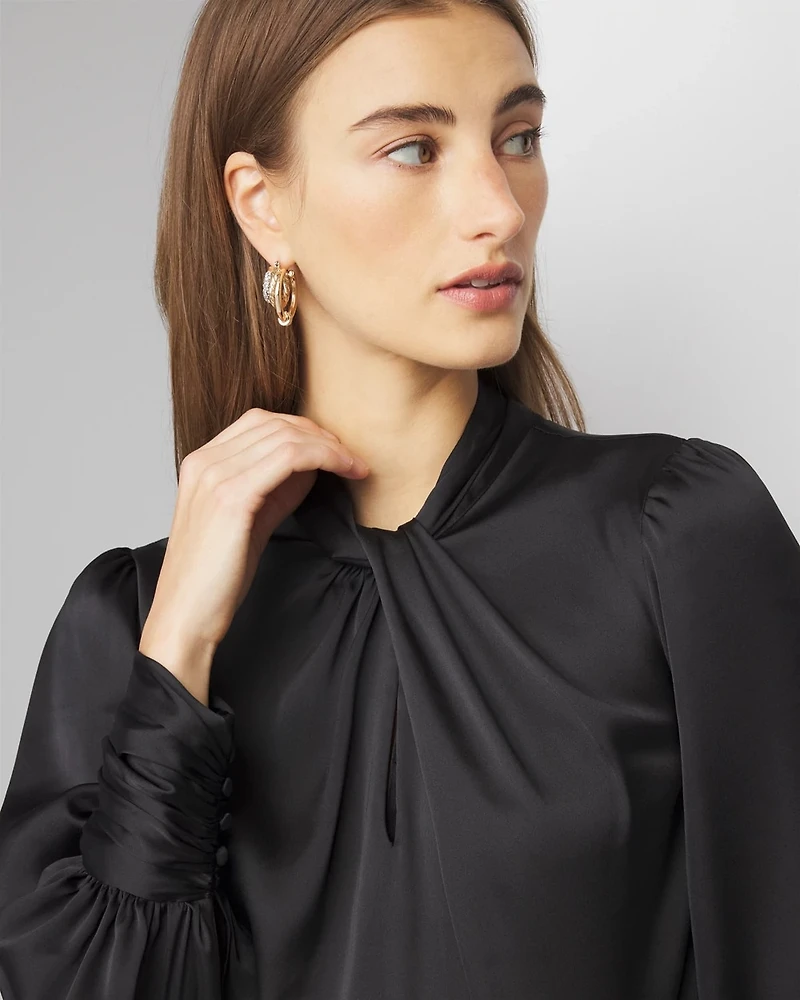 Long Sleeve Twisted Neck Satin Blouse