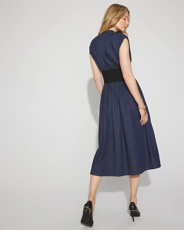 white house black market navy blue dress Chenille Button Trim Sweater Dress