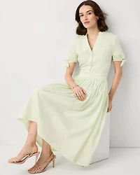 Tie-Sleeve Pleated Midi Dress