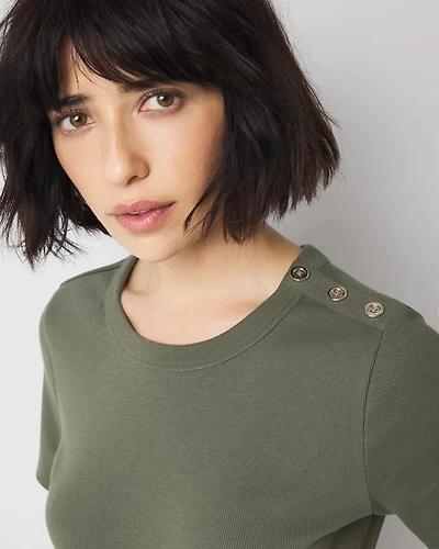 WHBM FORME™  Ribbed Stretch Button Shoulder Tee