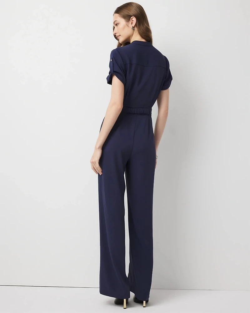 Button Front Crepe Jumpsuit