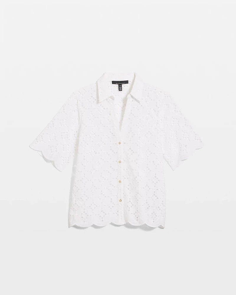 Elbow Sleeve Lace Cotton Shirt