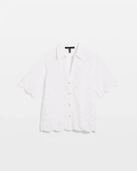 Elbow Sleeve Lace Cotton Shirt