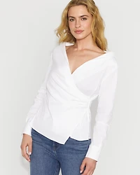 Petite Asymmetric Poplin Wrap Shirt