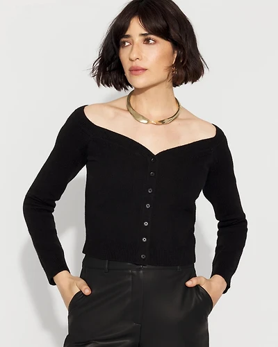 Off-The-Shoulder Button-Front Cardigan