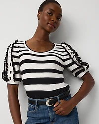 Striped Short Sleeve Pullover Sweater