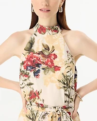 Handkerchief Hem Chiffon Halter Midi Dress