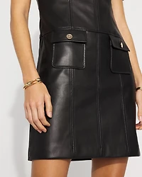 Faux Leather Button-Front Mini Dress