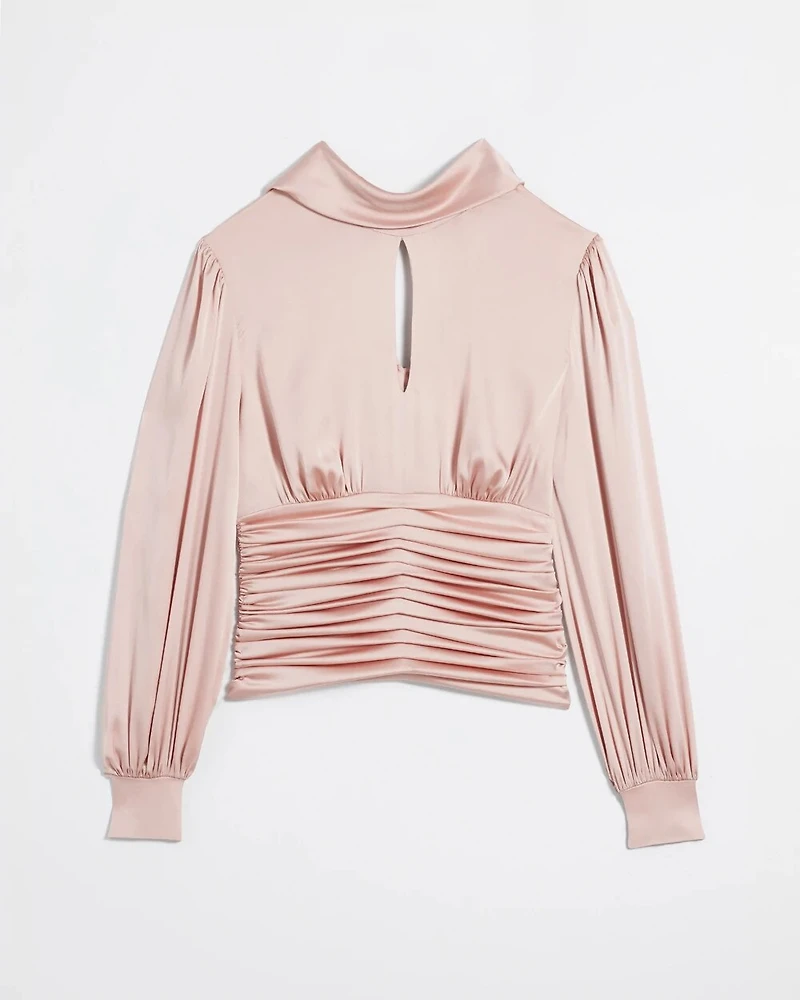 Petite Long Sleeve Mockneck Keyhole Blouse