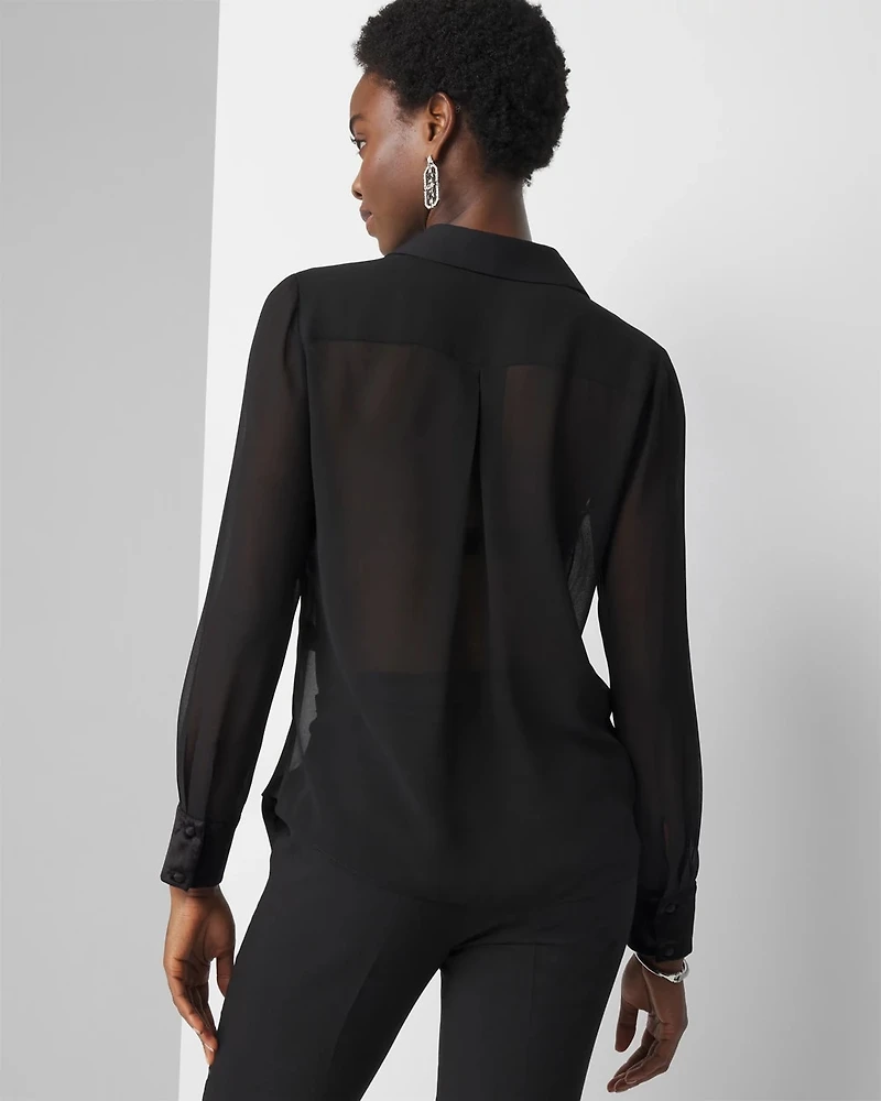 Petite Velvet & Chiffon Tuxedo Shirt