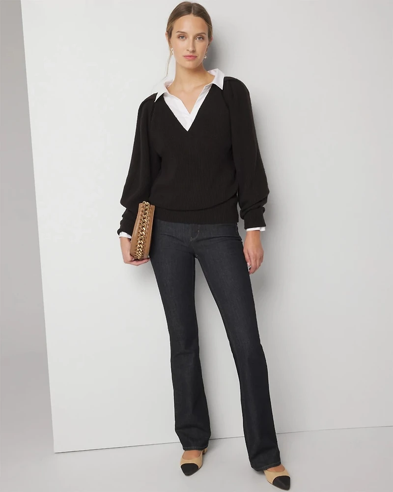 Pleated Shoulder V-Neck Pullover