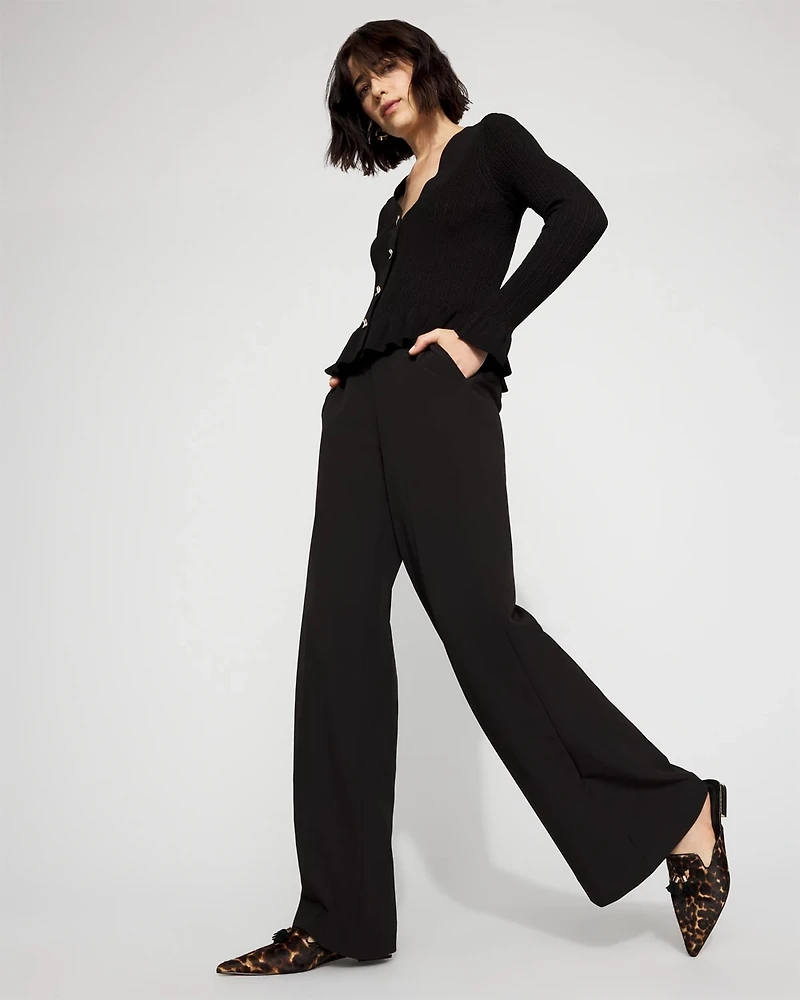 High-Rise Flat-Front Wide-Leg Pant