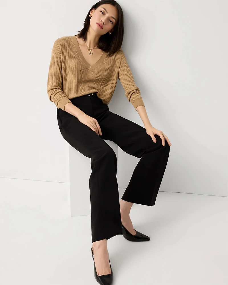 Ribbed Long Sleeve V-neck Sweater