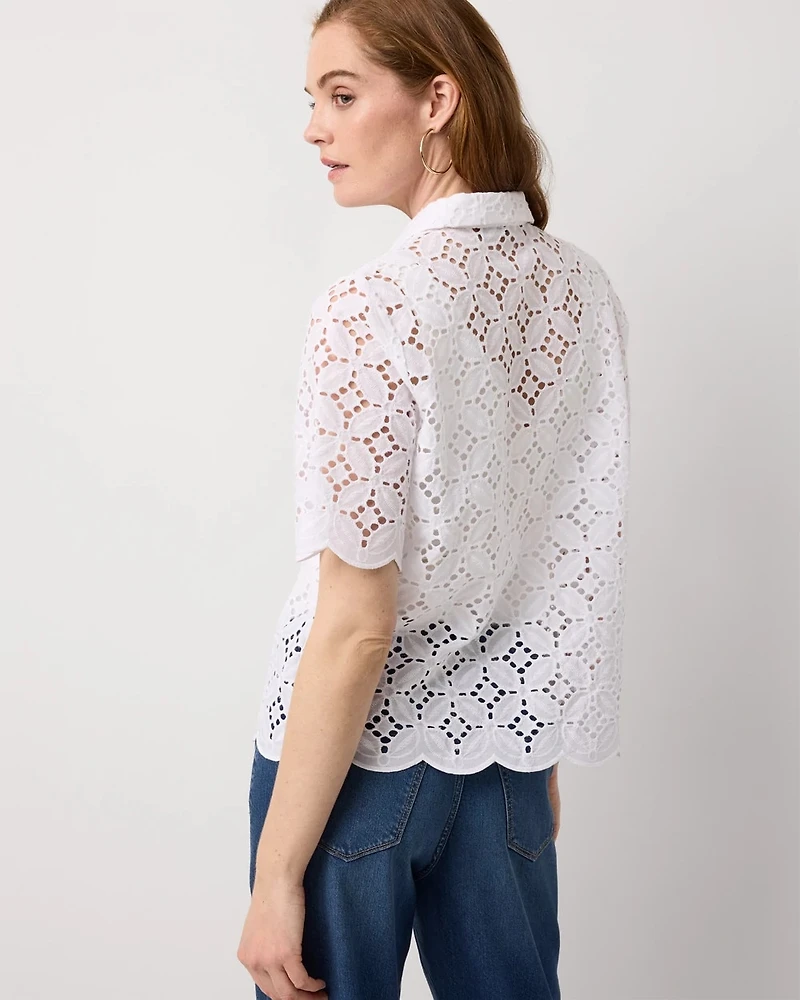 Elbow Sleeve Lace Cotton Shirt