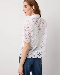 Elbow Sleeve Lace Cotton Shirt