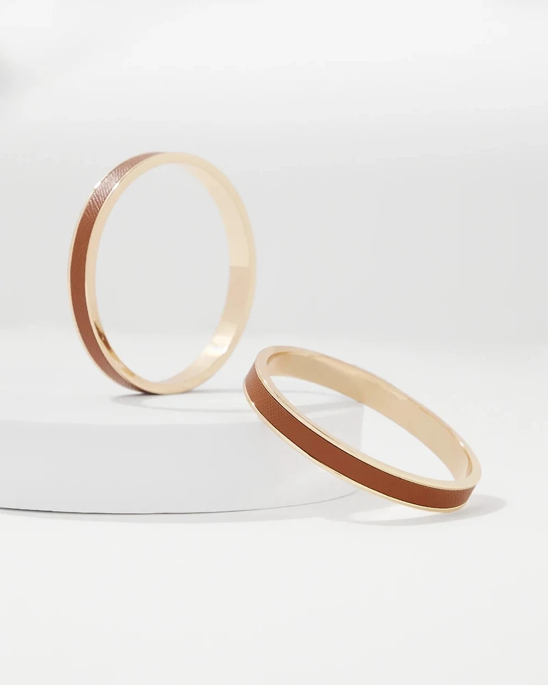2-Pack Cognac Textured Leather Bangles