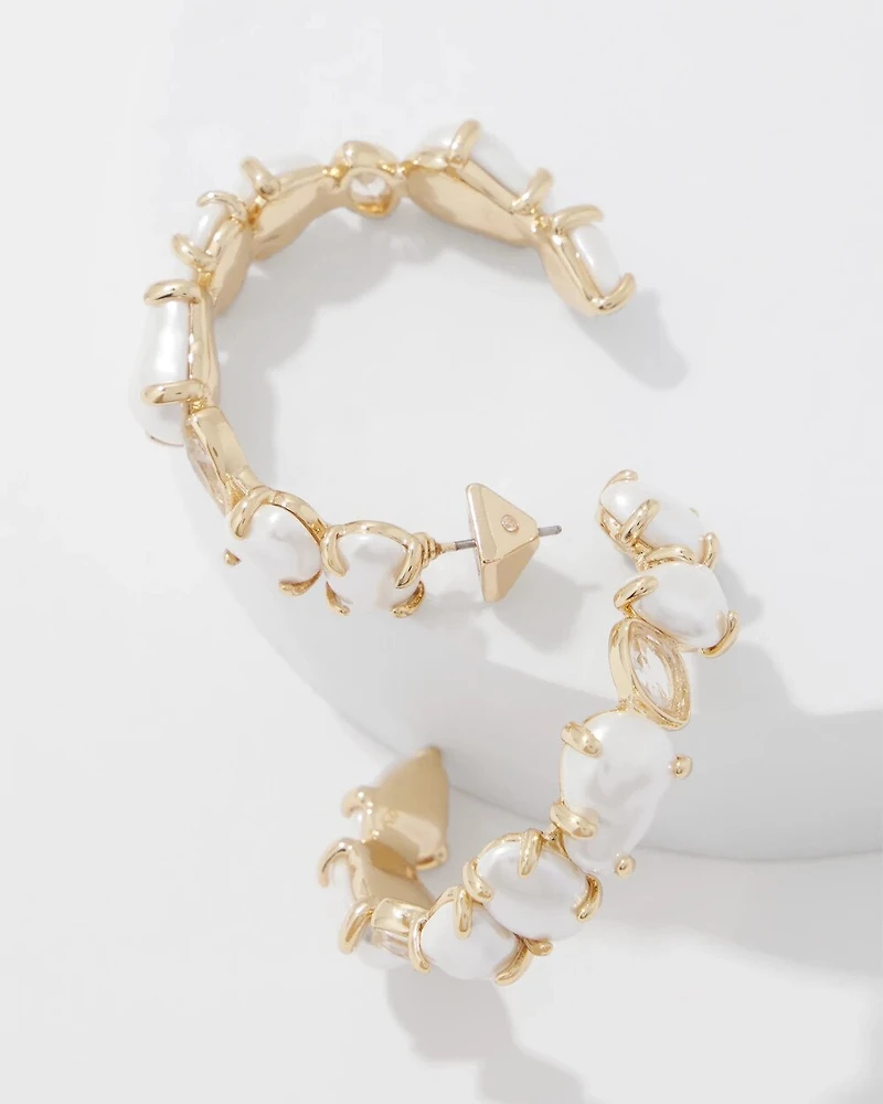 Glass Pearl Hoop Earrings