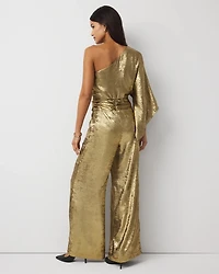 One-Shoulder Metallic Chiffon Jumpsuit