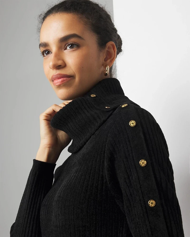 Chenille Button Sleeve Pullover