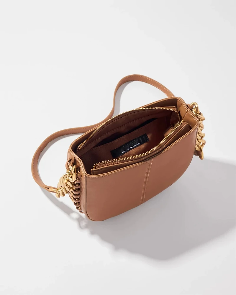Cognac Chain Crossbody Bag