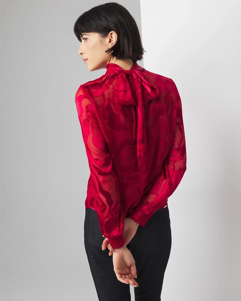 Rose Print Burnout Blouse