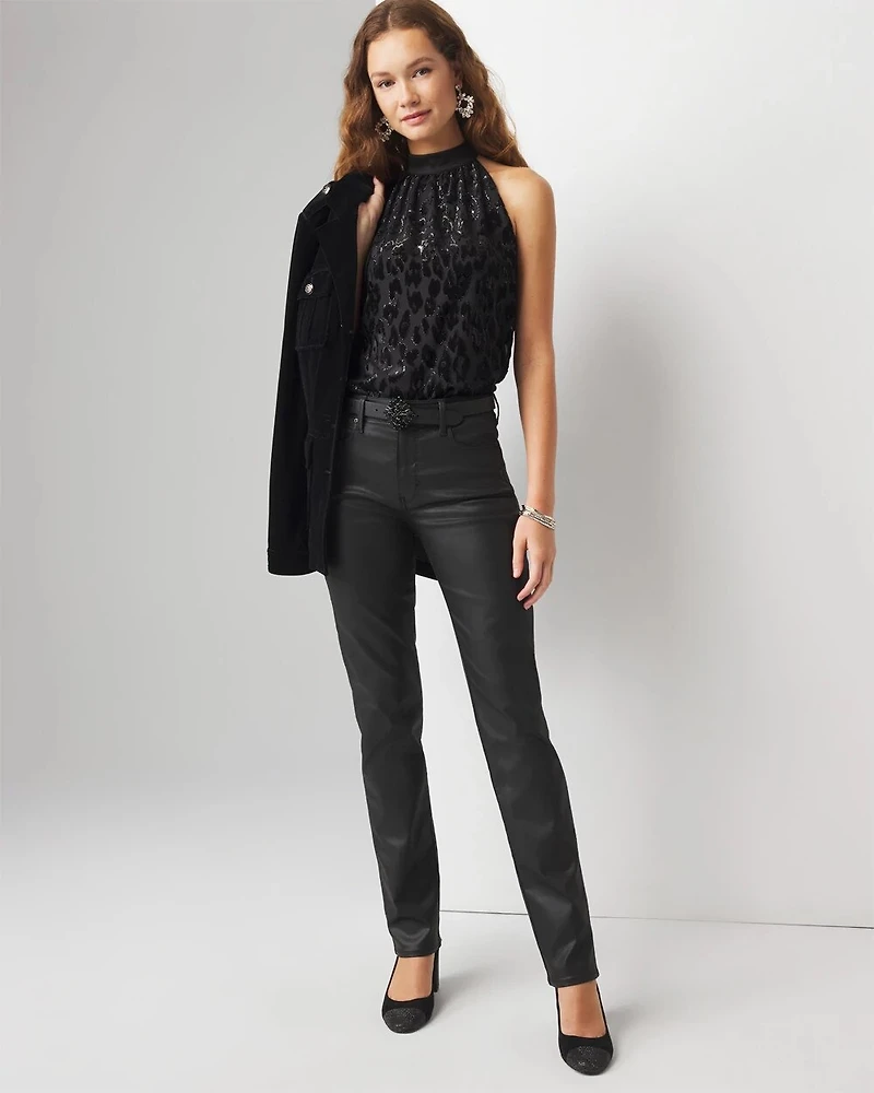 Leopard Print Burnout Velvet Halter Top