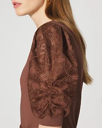 Lace Puff Sleeve Crewneck Tee