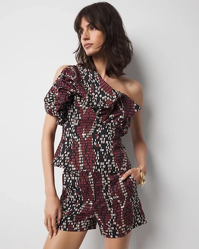 One-Shoulder Drama Sateen Bustier