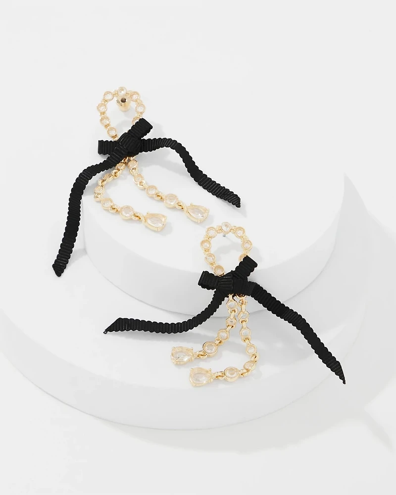 Rhinestone Bow Linear Earrings