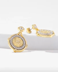 Mixed-Metal Pave Coin Drop Earrings