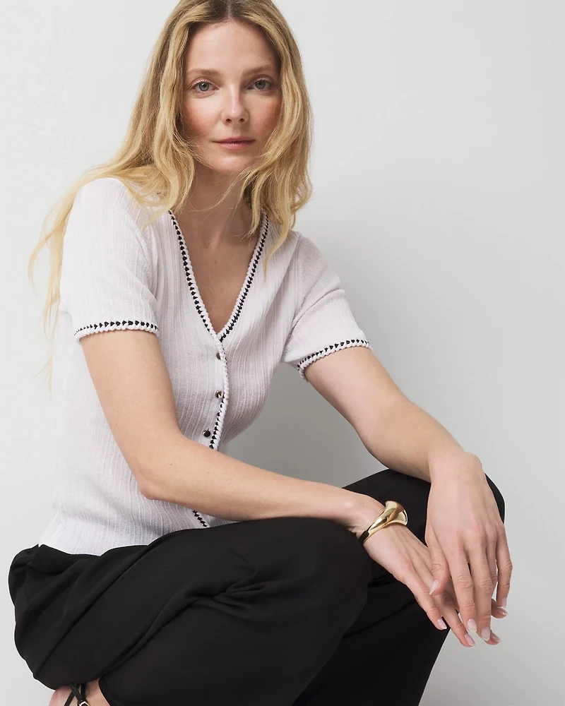 Braided Trim Cardigan Sweater