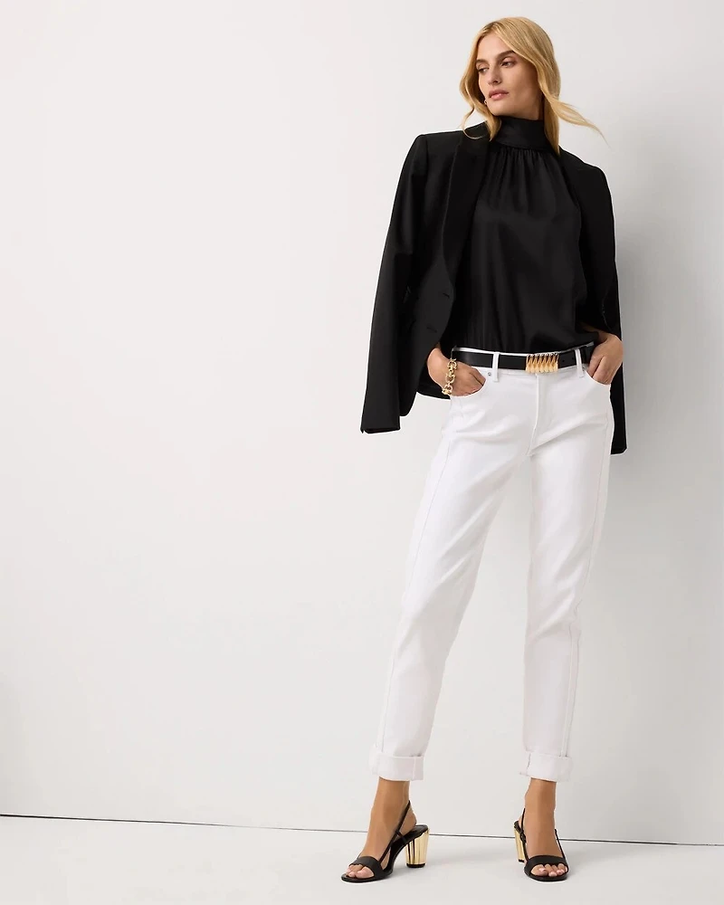 Seam Detail Mid Rise Girlfriend Jean