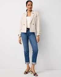 Pinstripe Trench Moto Jacket