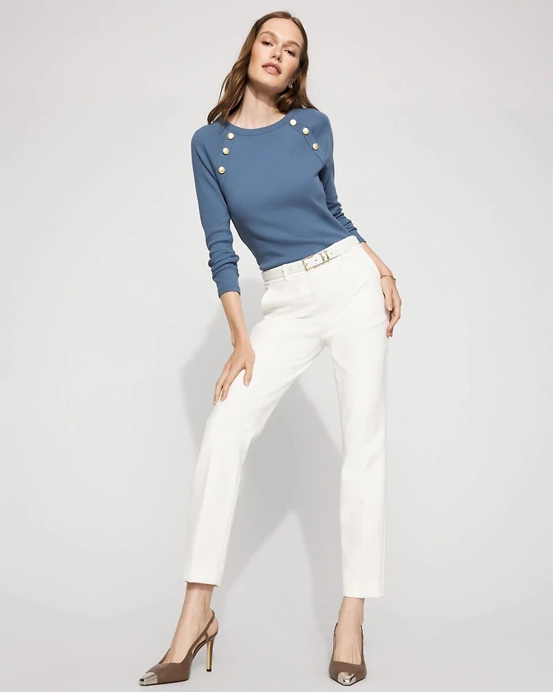 WHBM FORME™ Ribbed Stretch Button Long-Sleeve Tee