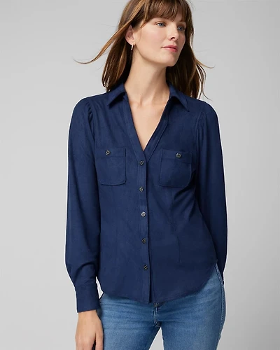 Long Sleeve Suede Pocket Shirt