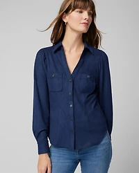 Long Sleeve Suede Pocket Shirt