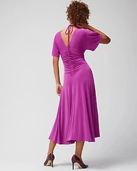 Short-Sleeve Ruched Front Midi Dress