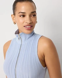 Half Zip Rib Halter Sweater Tank