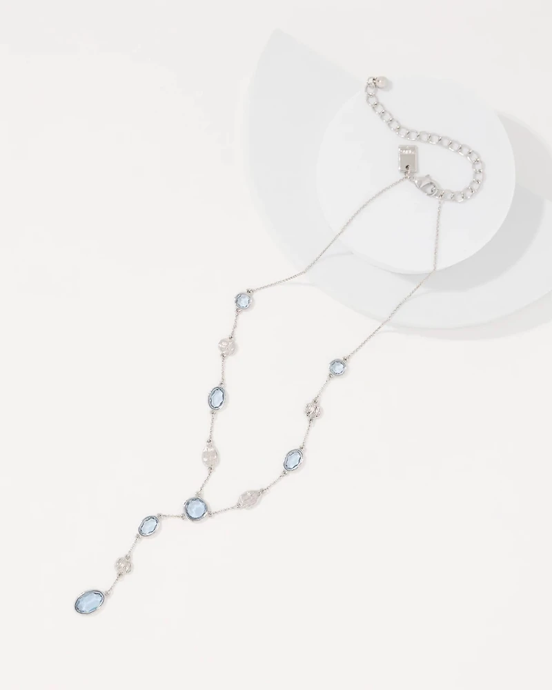 Denim Blue Glass Stone Y-Necklace