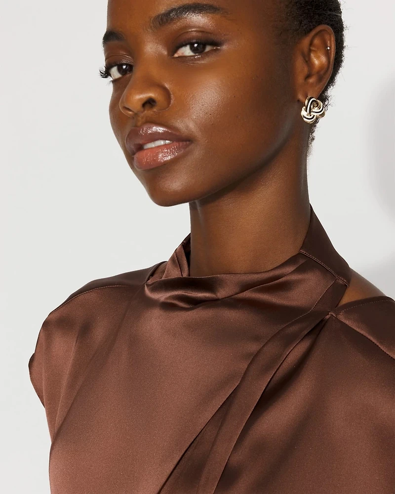 Satin Draped Sleeveless Blouse