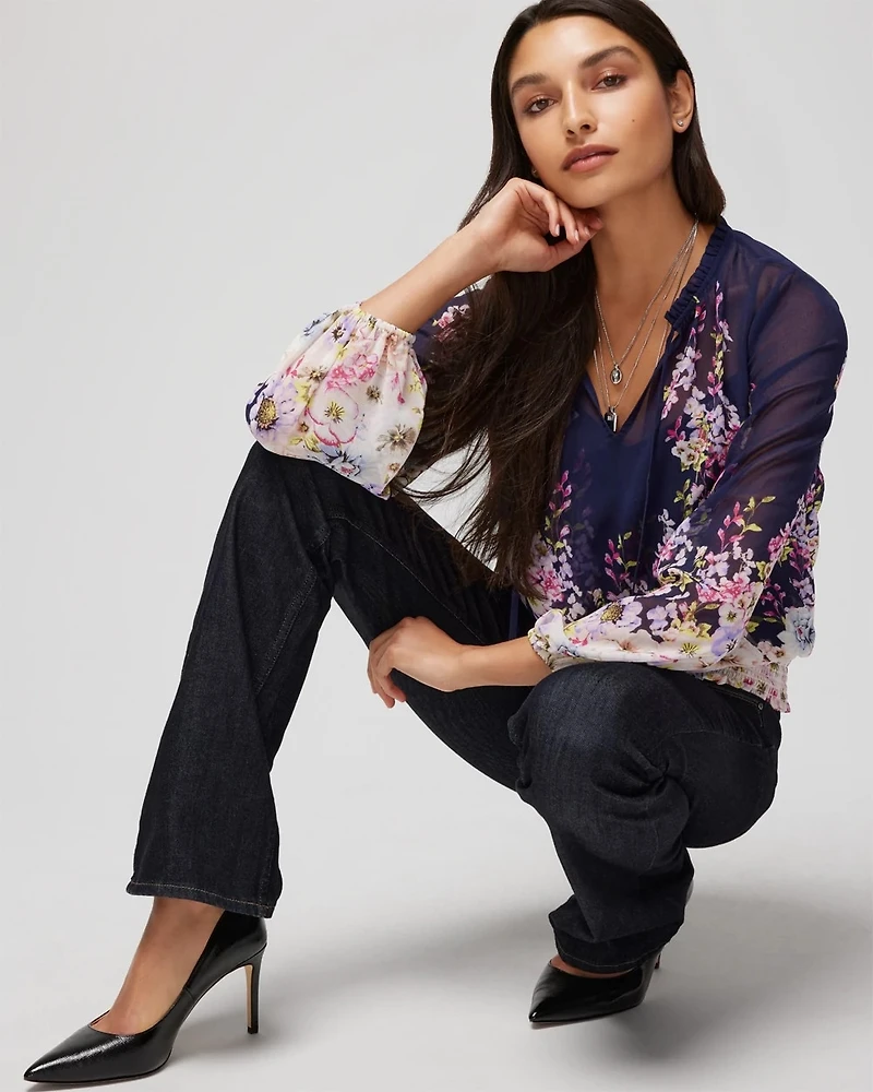 Long-Sleeve Smocked Waist Blouse