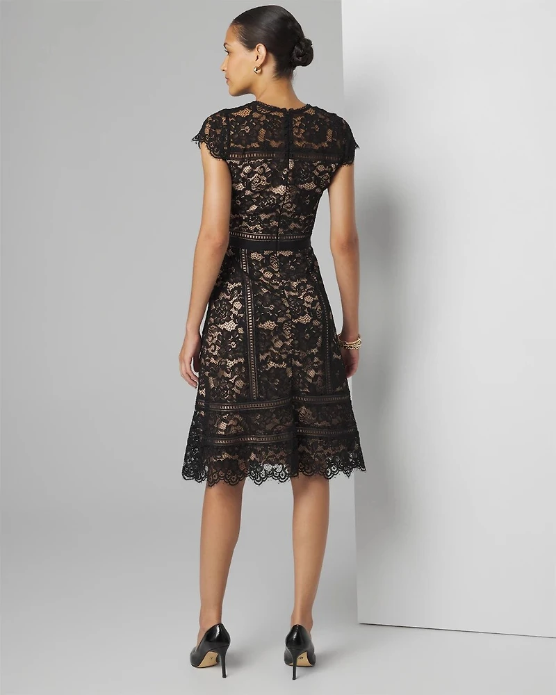 Short Sleeve Lace Fit-and-Flare Dress