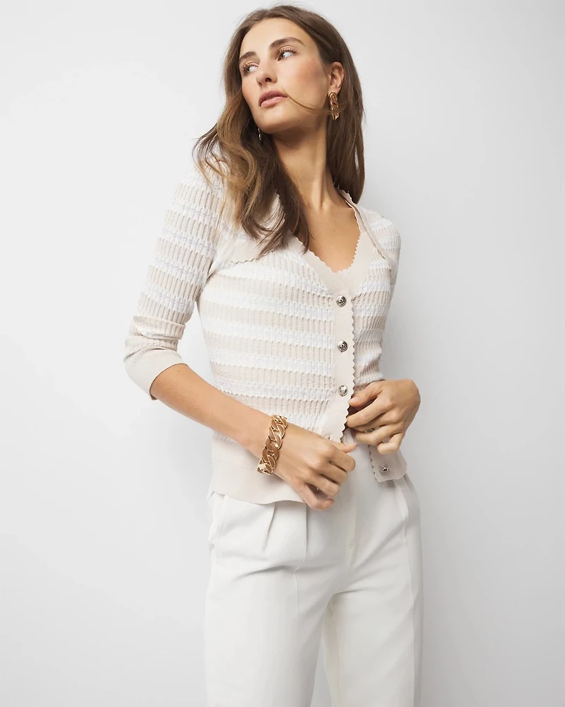 Textured Striped Sweater Cardigan