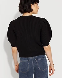 Embellished Puff Sleeve Button-Front Cardigan